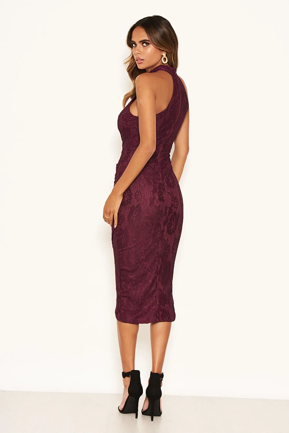 Plum Lace Wrap Dress