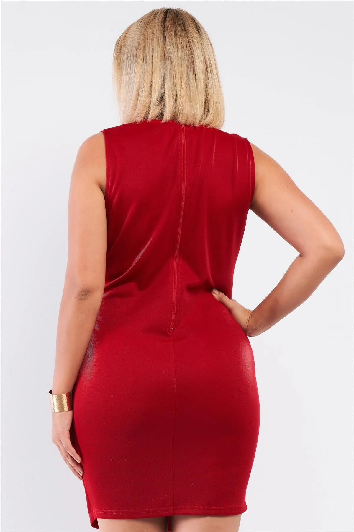 Plus Size Red Rhinestones Sparkle Belt Cocktail Dress