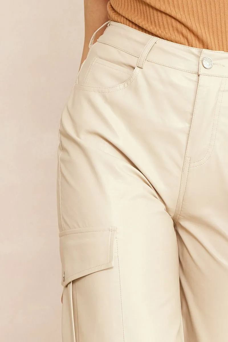 Posh Almond Leather Cargo Pants