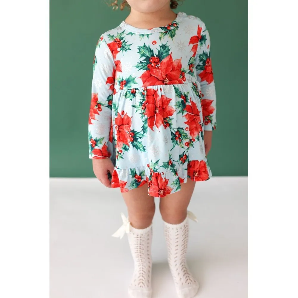 Posh Peanut Winter Lily Long Sleeve Ruffled Bodysuit Dress