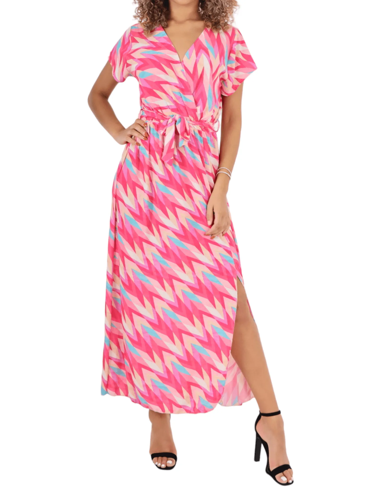 Printed Wrap Over Maxi Dress