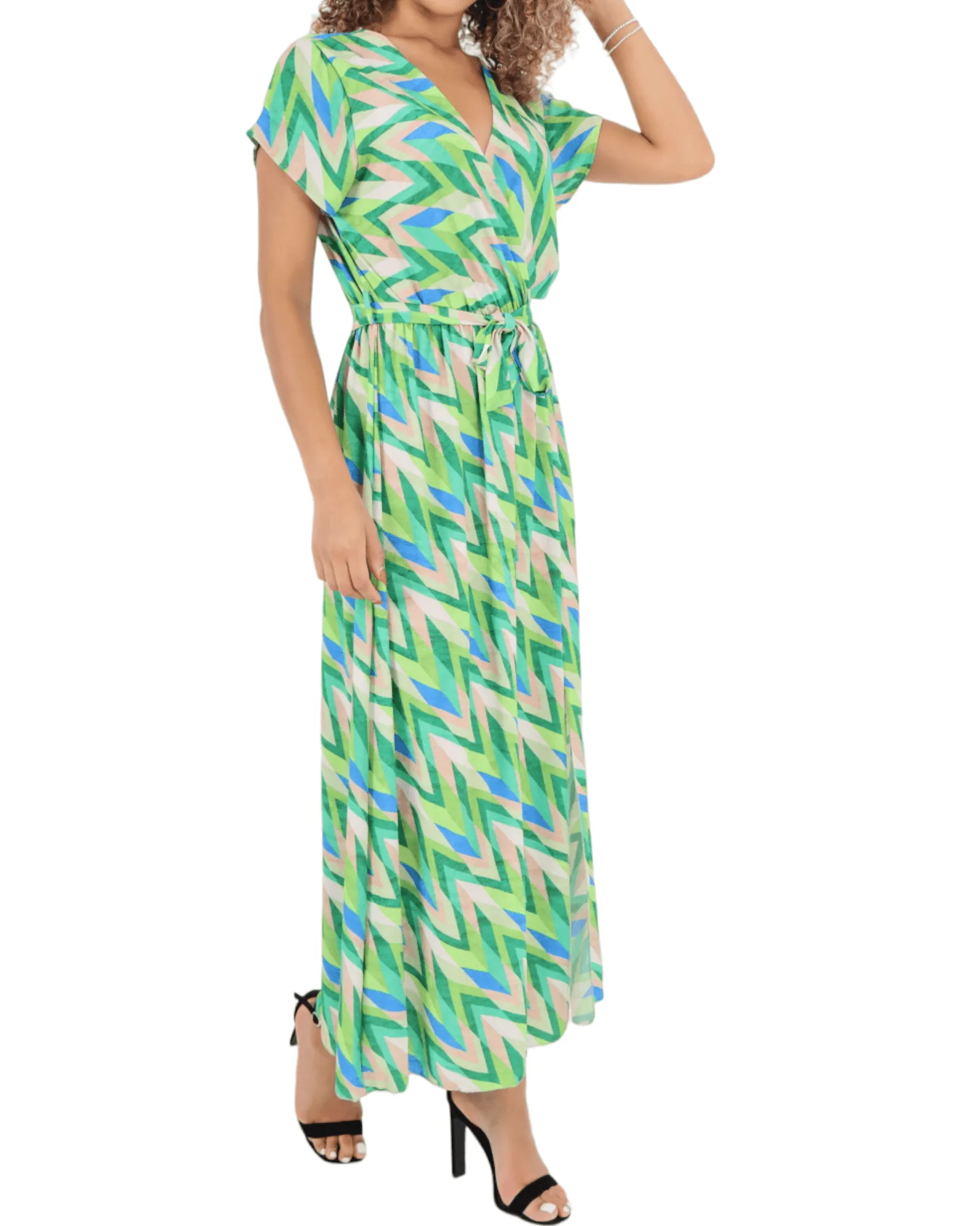 Printed Wrap Over Maxi Dress