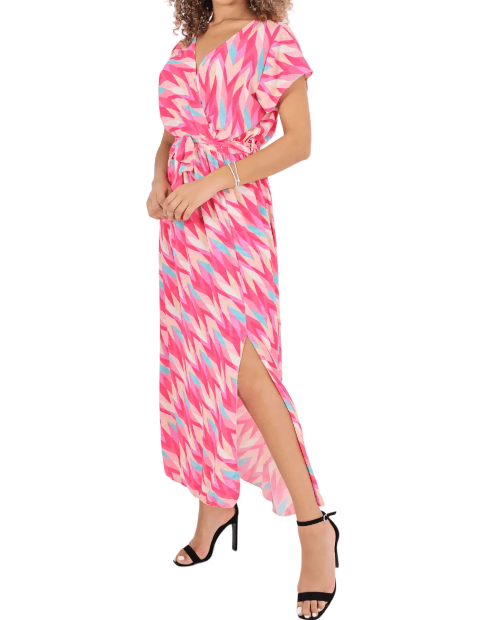 Printed Wrap Over Maxi Dress