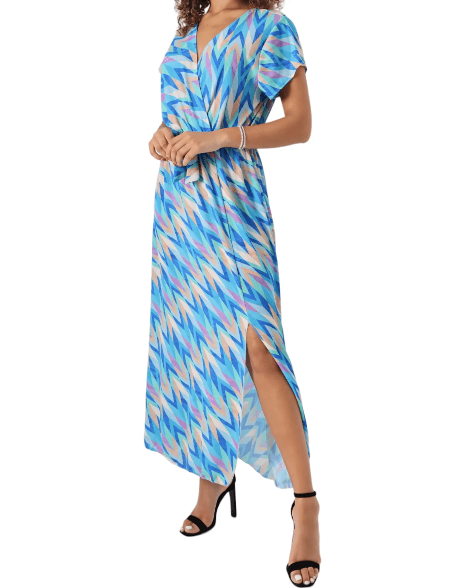 Printed Wrap Over Maxi Dress