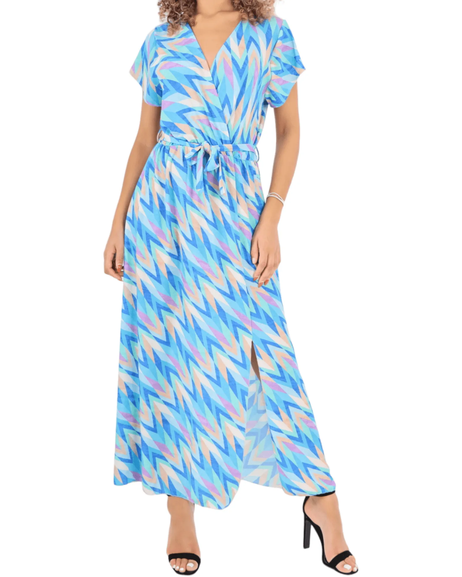 Printed Wrap Over Maxi Dress