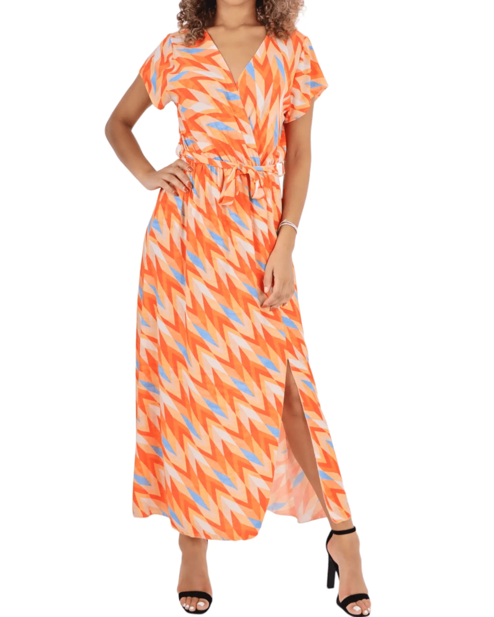 Printed Wrap Over Maxi Dress