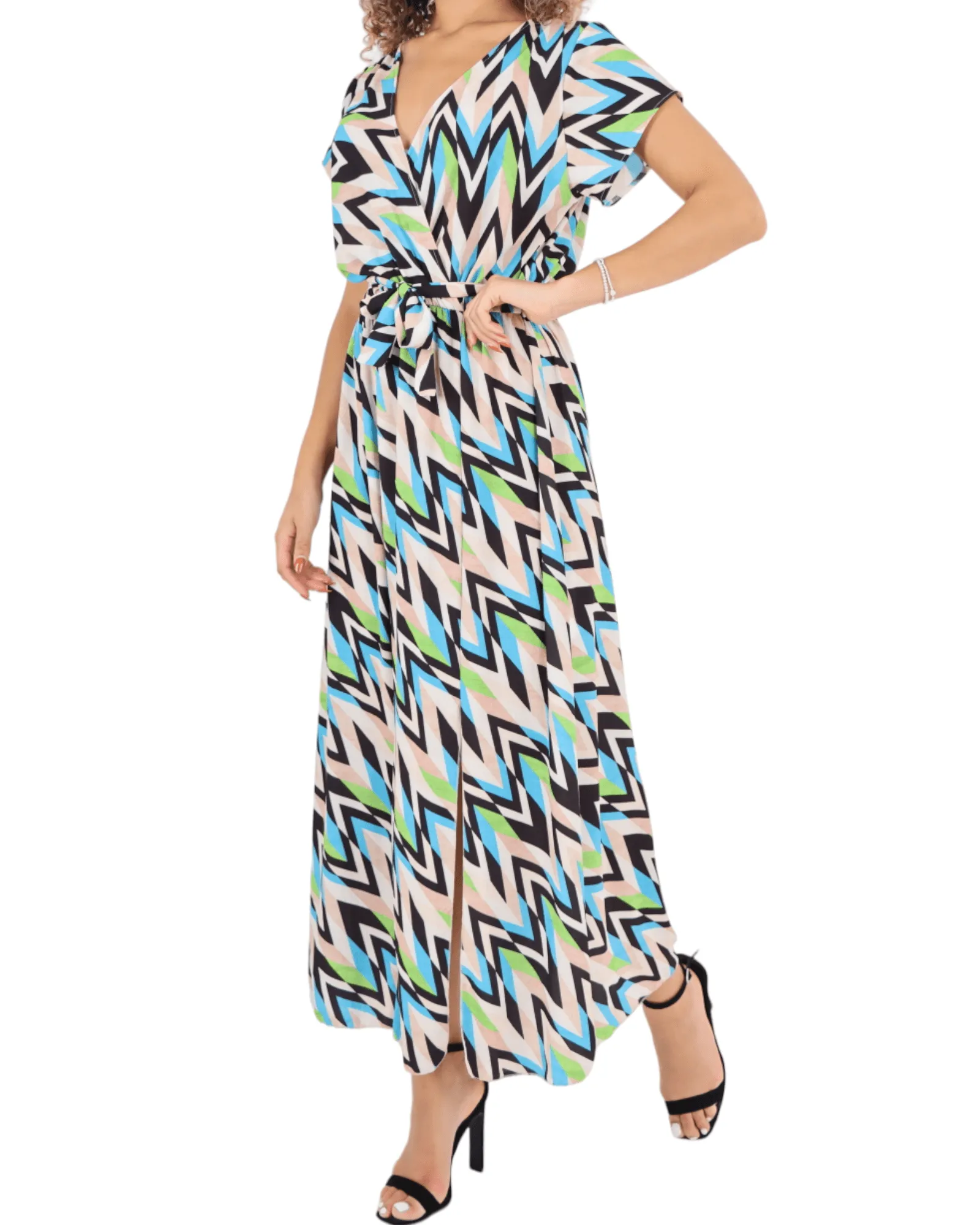 Printed Wrap Over Maxi Dress