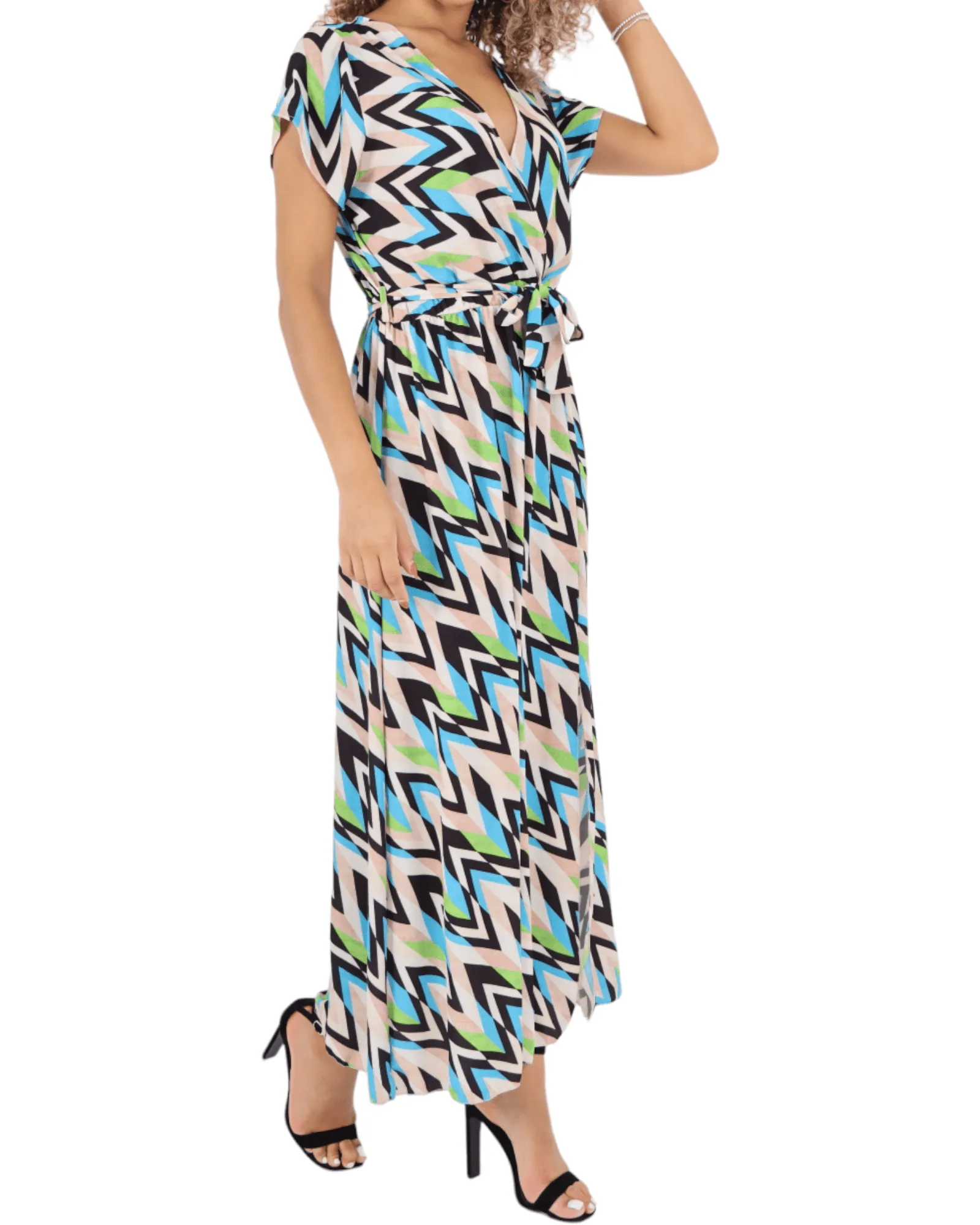 Printed Wrap Over Maxi Dress