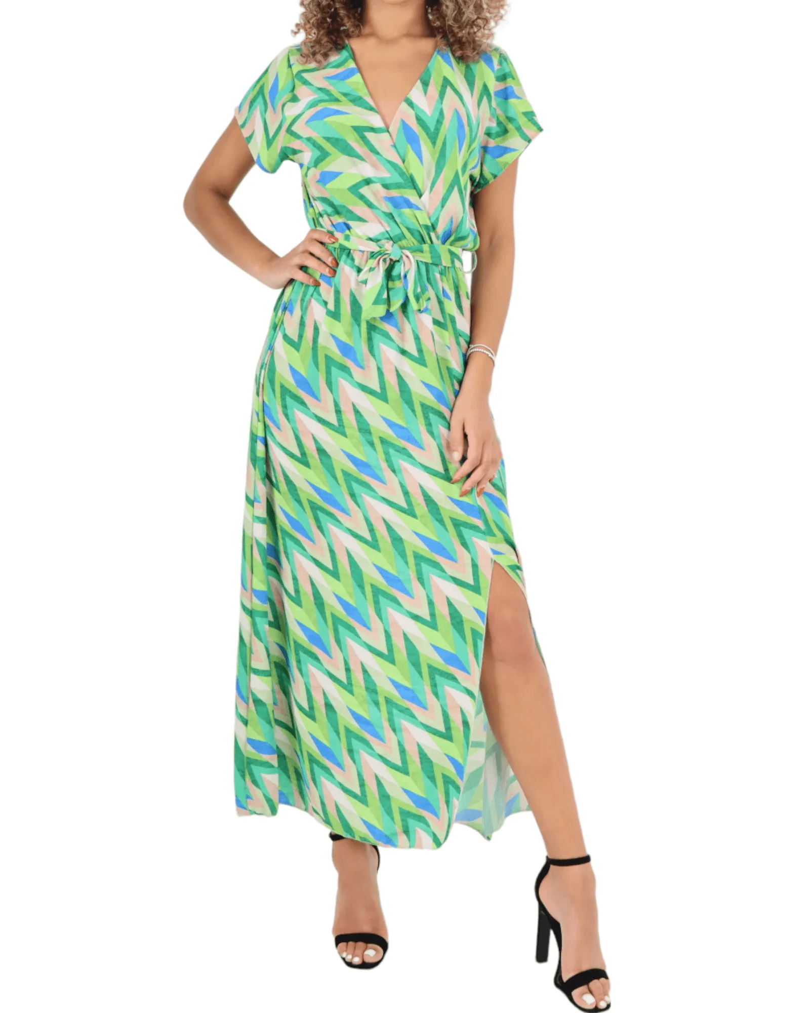 Printed Wrap Over Maxi Dress