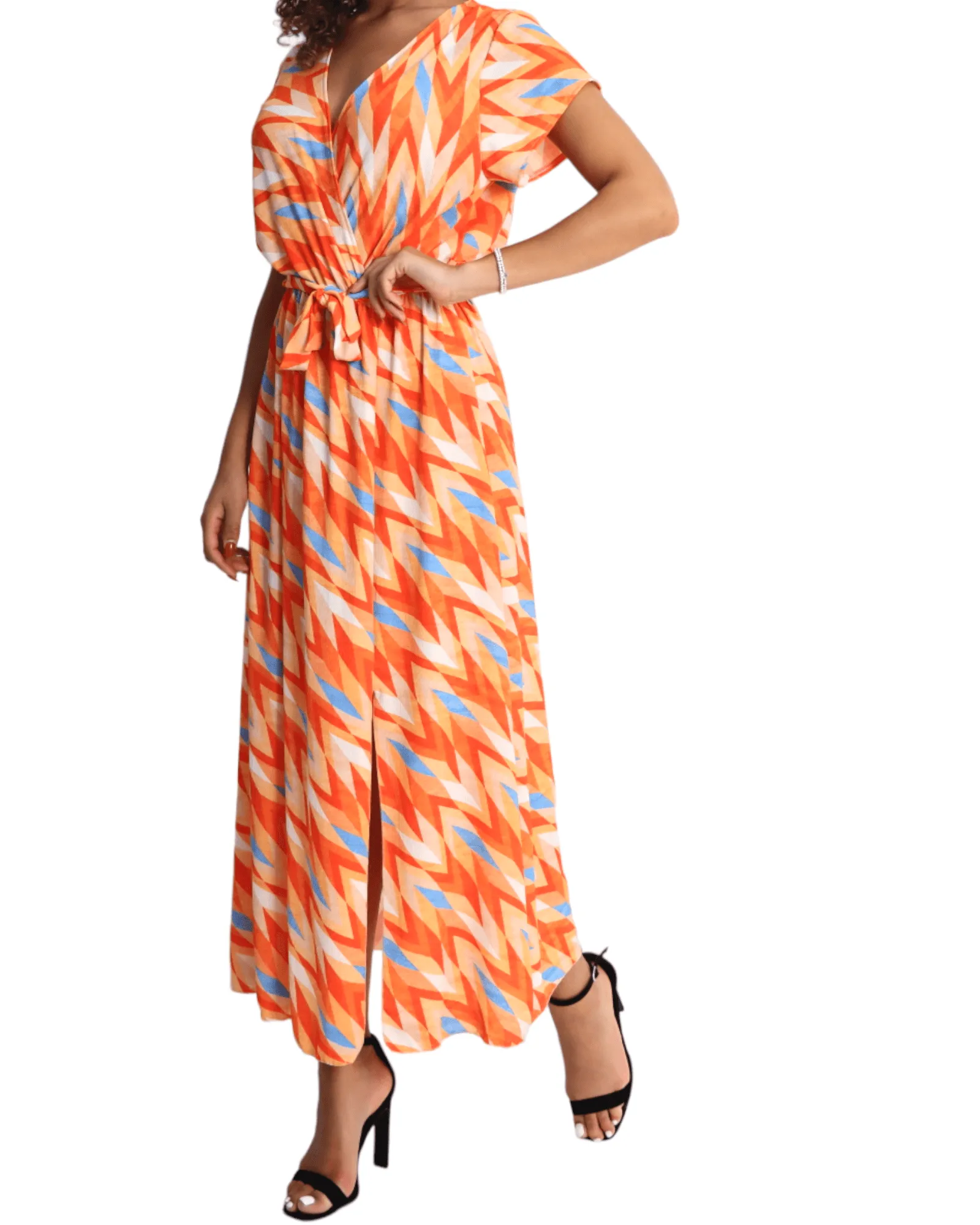 Printed Wrap Over Maxi Dress