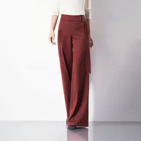 Pull-On Belted High Waist Wide Leg Pants