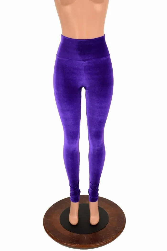 Purple Velvet High Waist Leggings