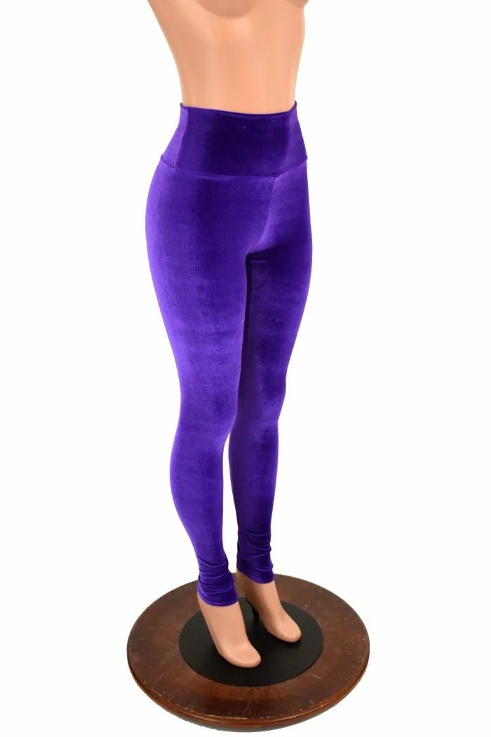 Purple Velvet High Waist Leggings