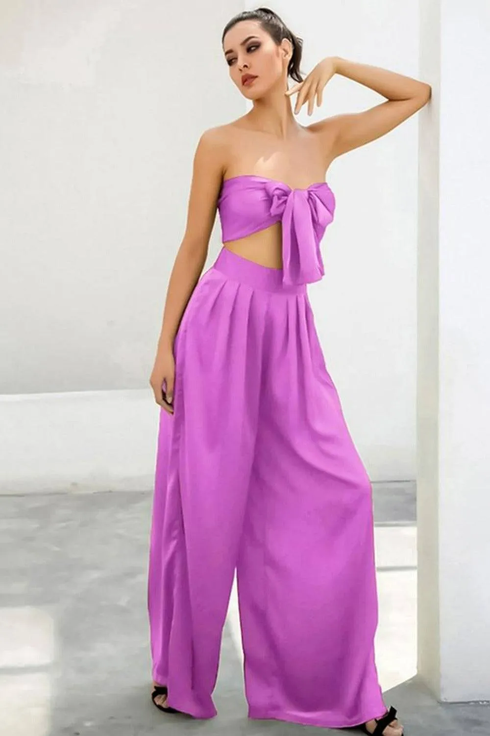 Purple Wide Leg Pants 2 Piece Set