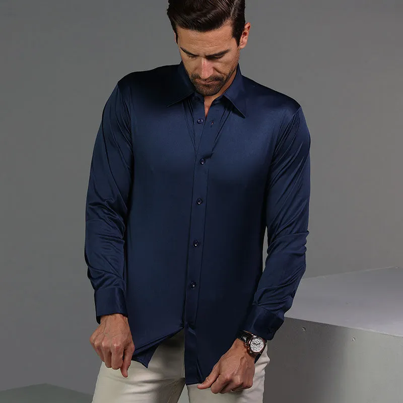 Quattro Flex Dress Shirt with English Spread Collar Navy