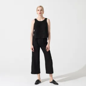 R: DAMME-2 high-waisted linen pants (Size: XS; Color: Deepest Black)