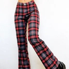 Red & Gray Plaid Flare Pants