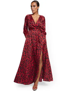 Red Faux Wrap Maxi Dress