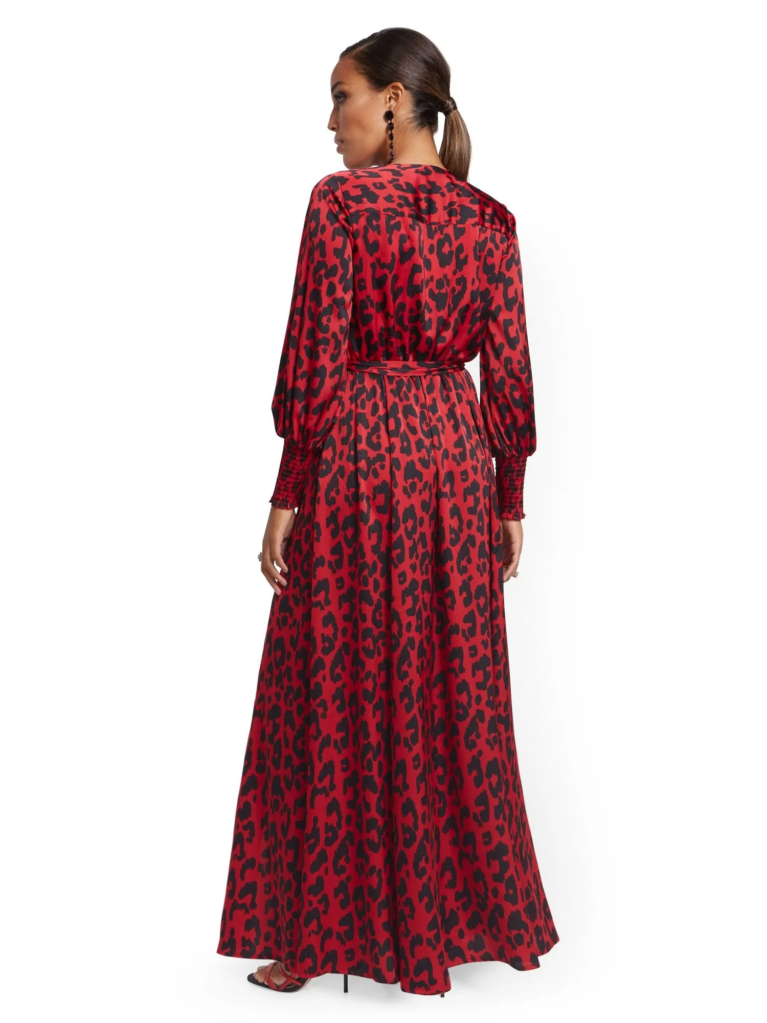 Red Faux Wrap Maxi Dress