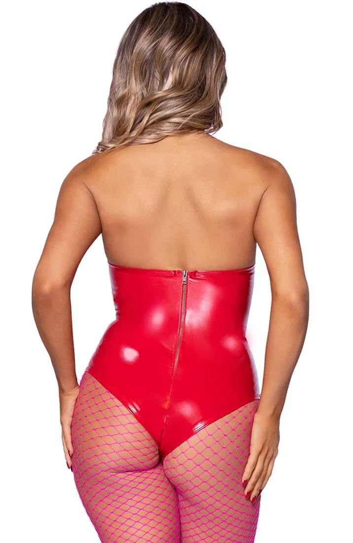 Red vinyl bodysuit