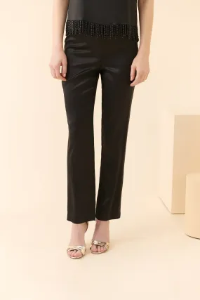 Roman Satin Slit Detailed Trousers Black