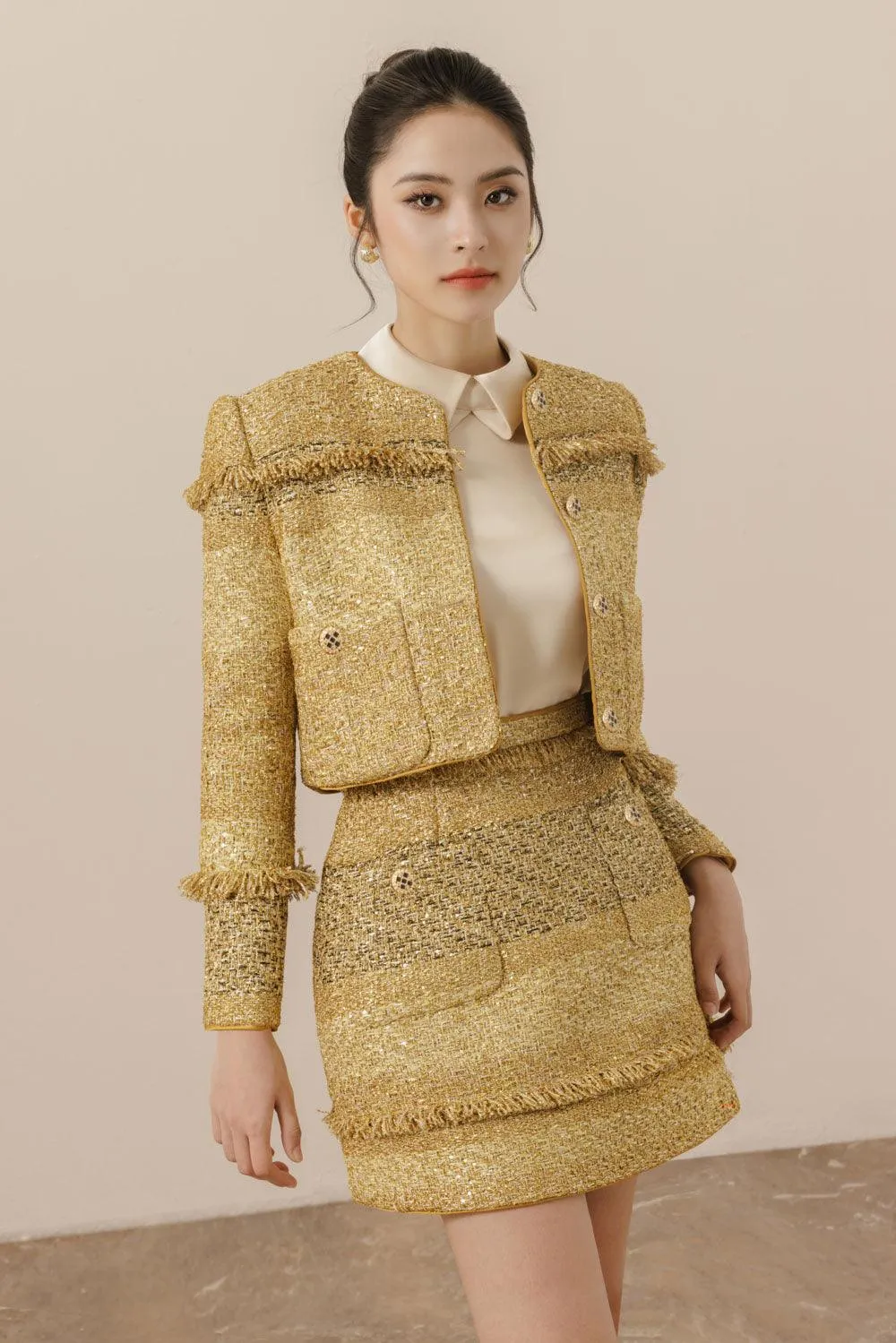 Romanza Straight Round Neck Tweed Jacket