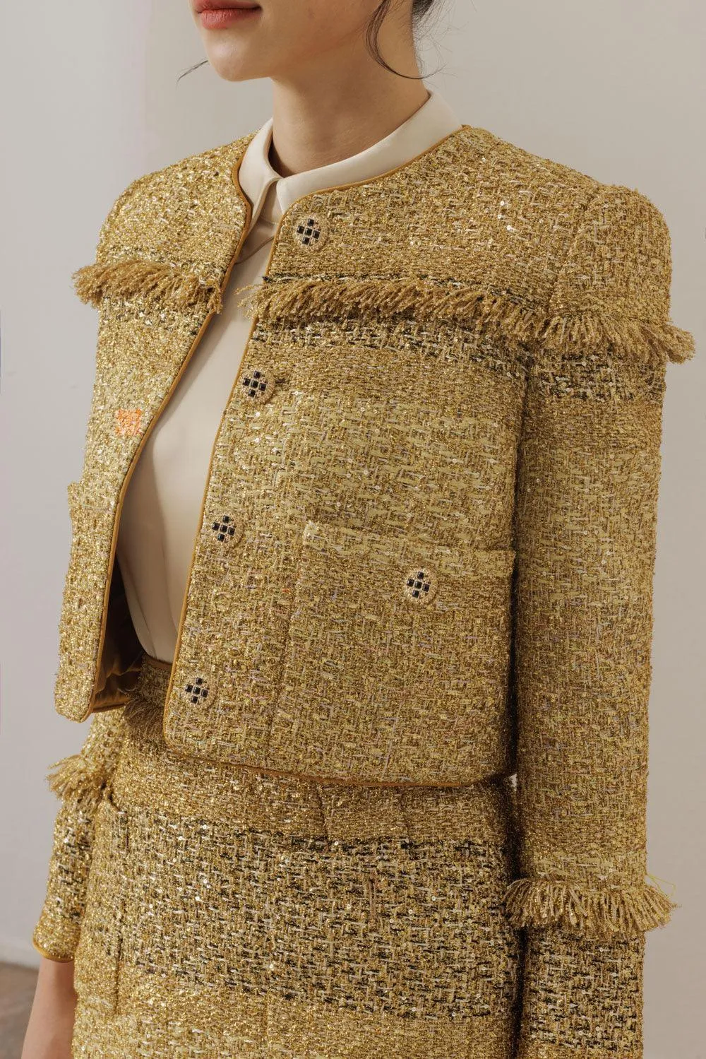 Romanza Straight Round Neck Tweed Jacket