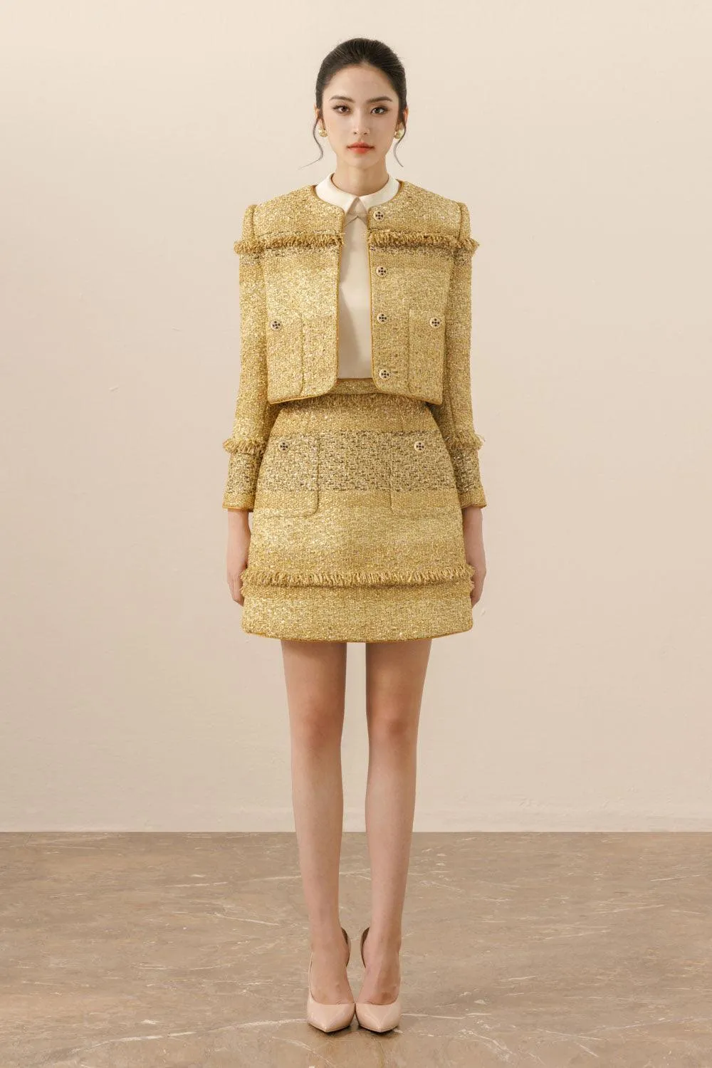 Romanza Straight Round Neck Tweed Jacket