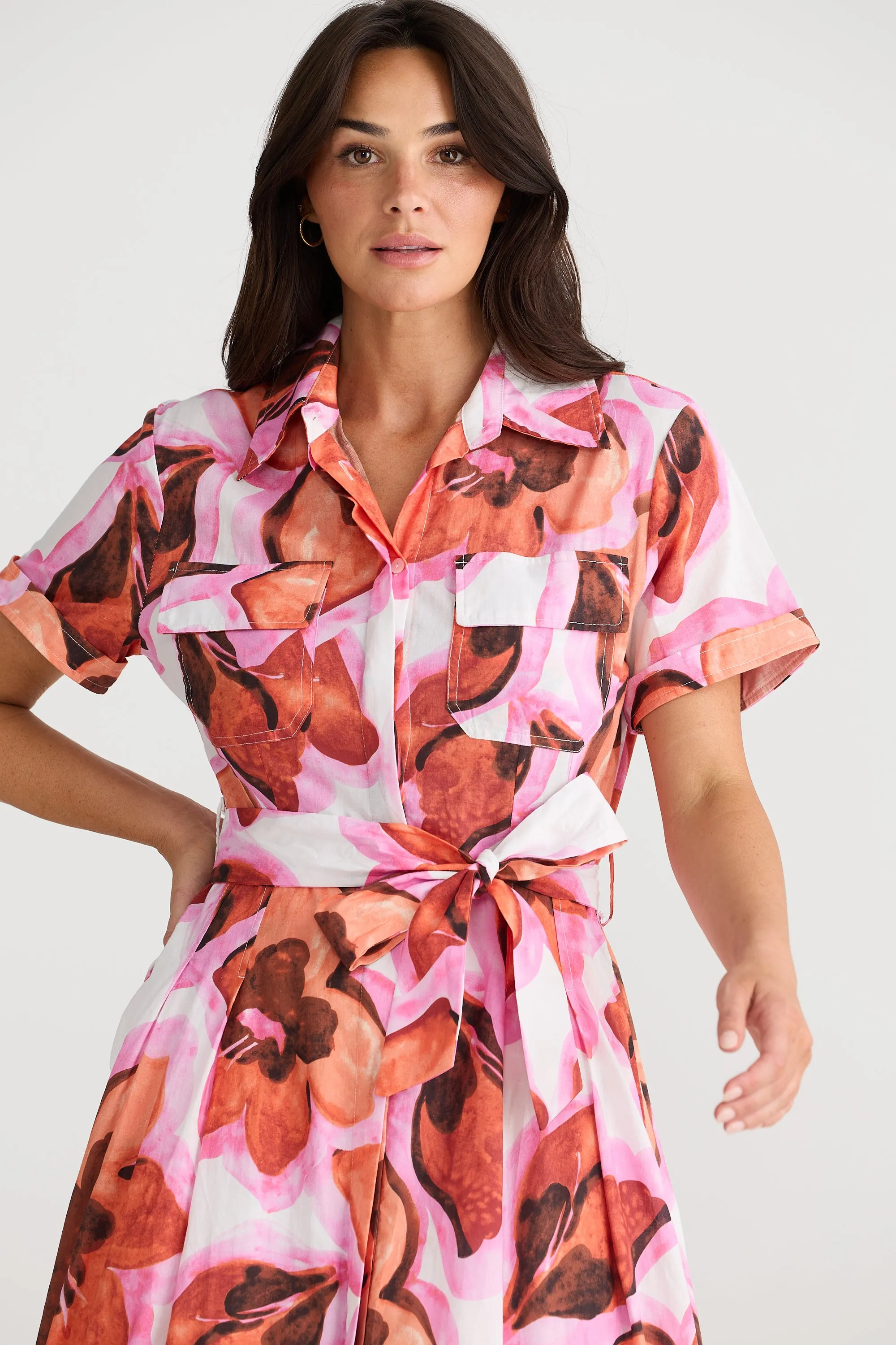 Rossellini Short Sleeve Dress in Azalea