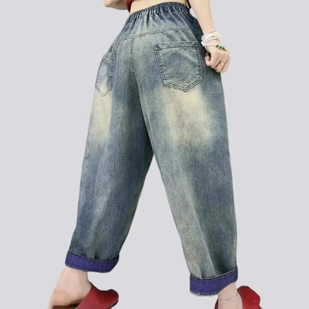 Sanded distressed jeans pants for women