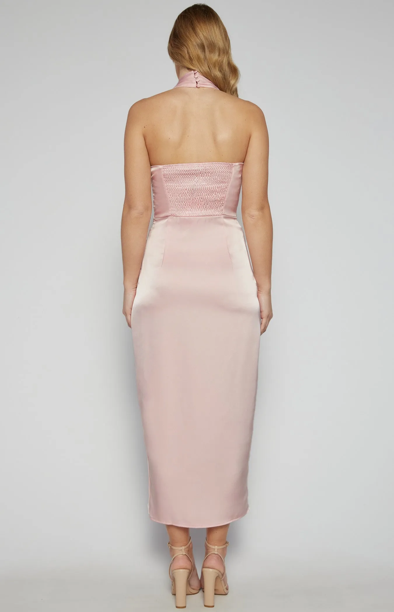 Satin Wrap Feature Neckline Midi Dress - Pink