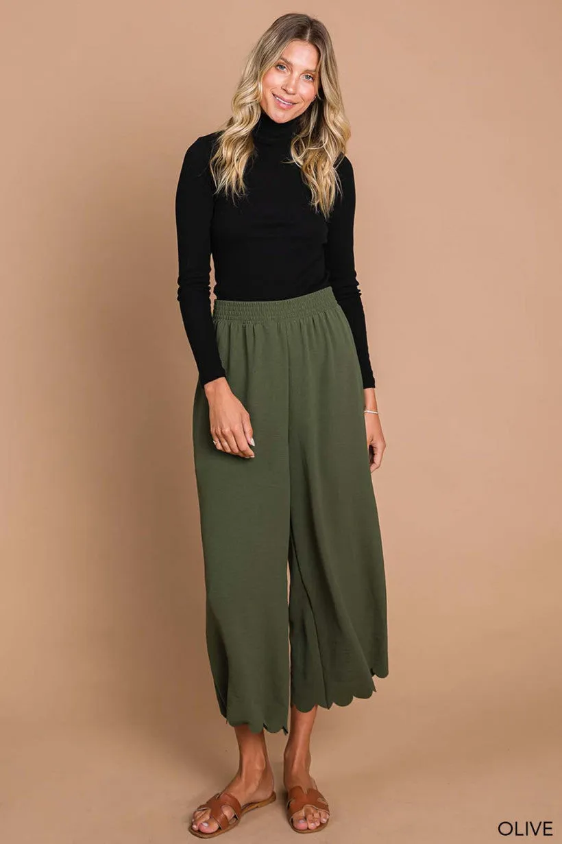 Scalloped Edge Pants - Olive