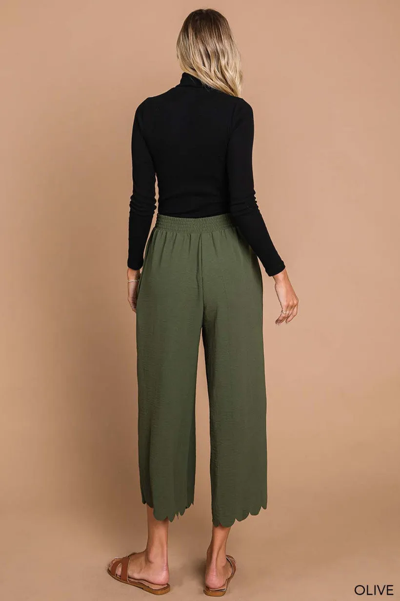 Scalloped Edge Pants - Olive