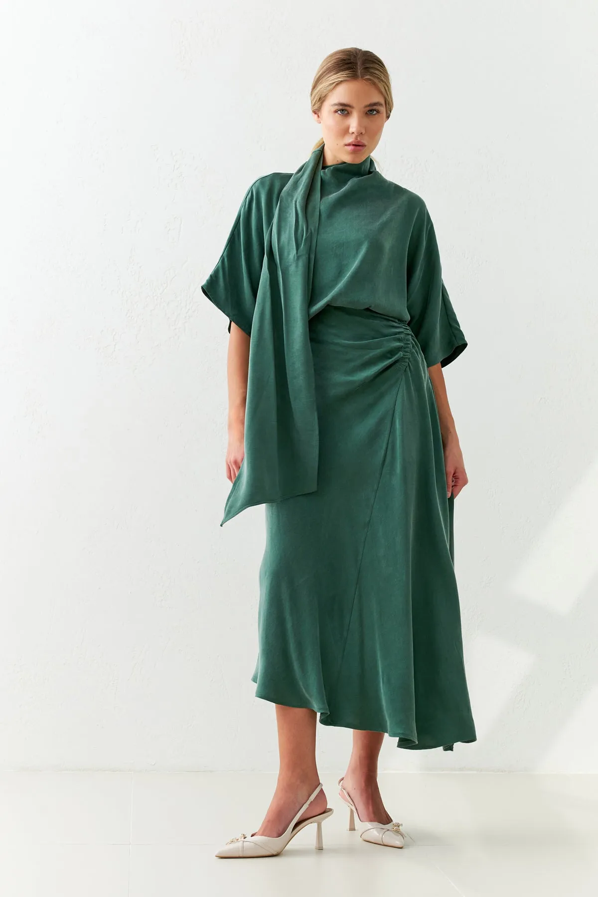 Setre Asymmetrical Gathered Skirt Green