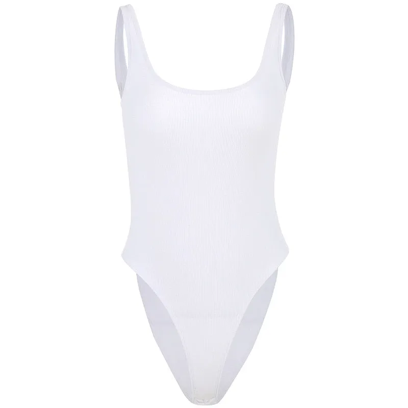 Sexy Ladies' Backless Sleeveless Ribbed Cotton Bodysuit