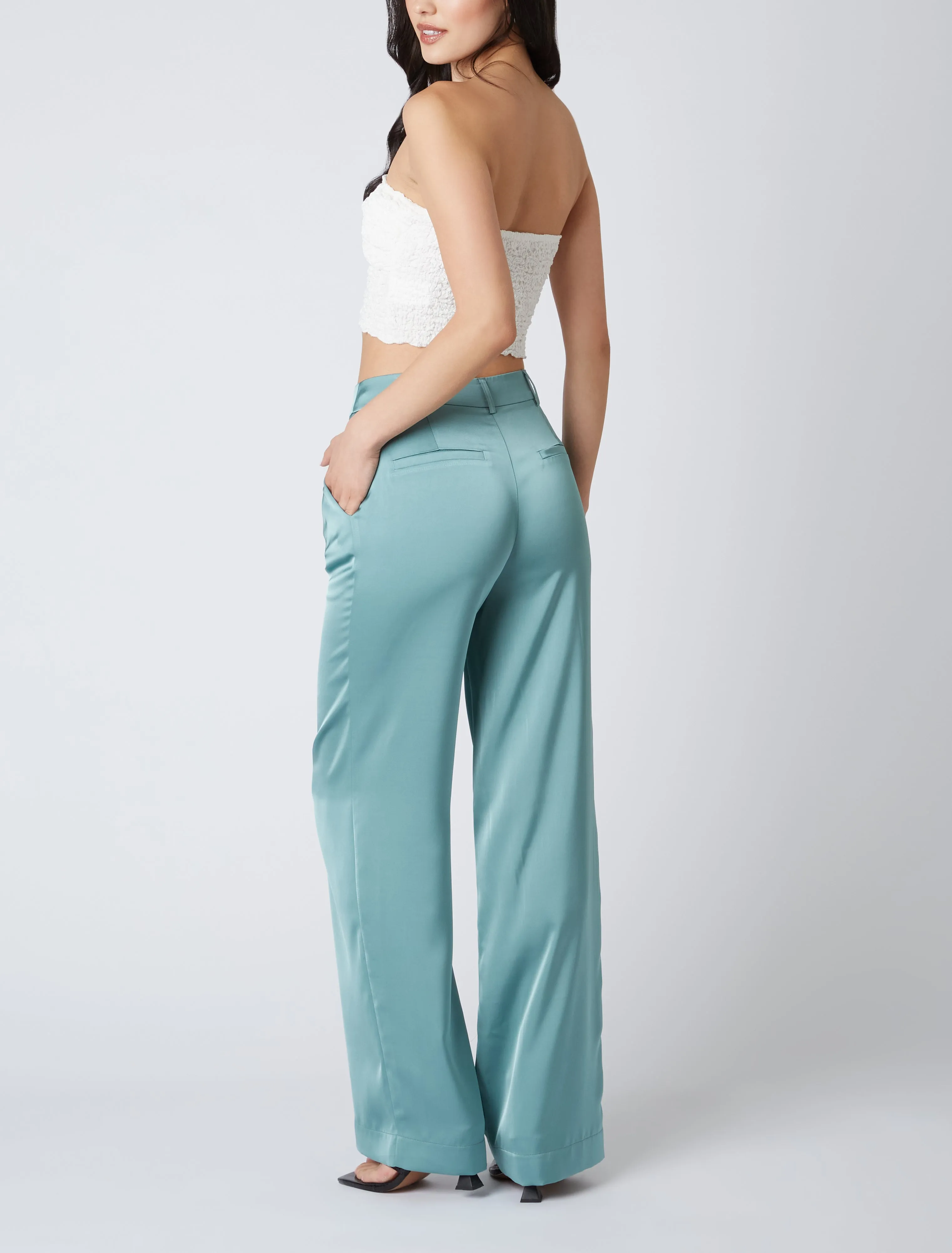 Silk Wave Wide Leg Trousers in Turquoise