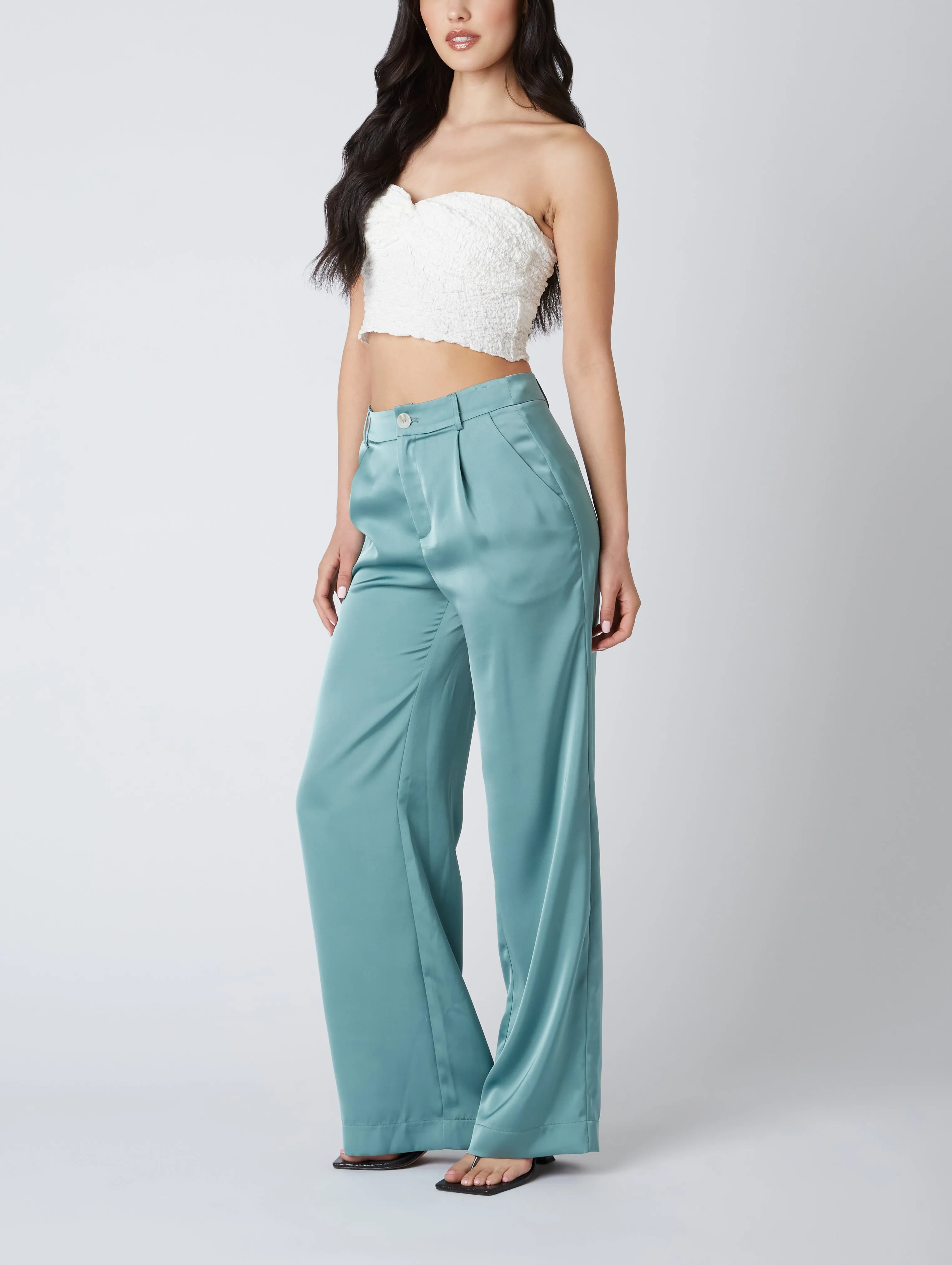 Silk Wave Wide Leg Trousers in Turquoise