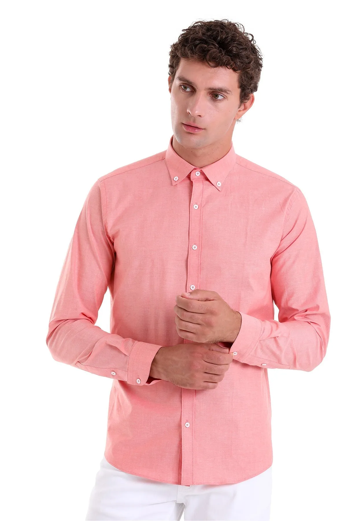 Slim Fit Long Sleeve Cotton Orange Dress Shirt