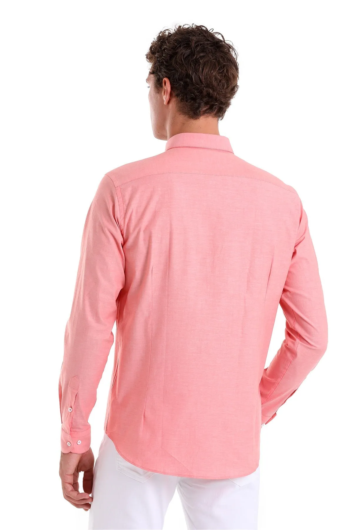 Slim Fit Long Sleeve Cotton Orange Dress Shirt