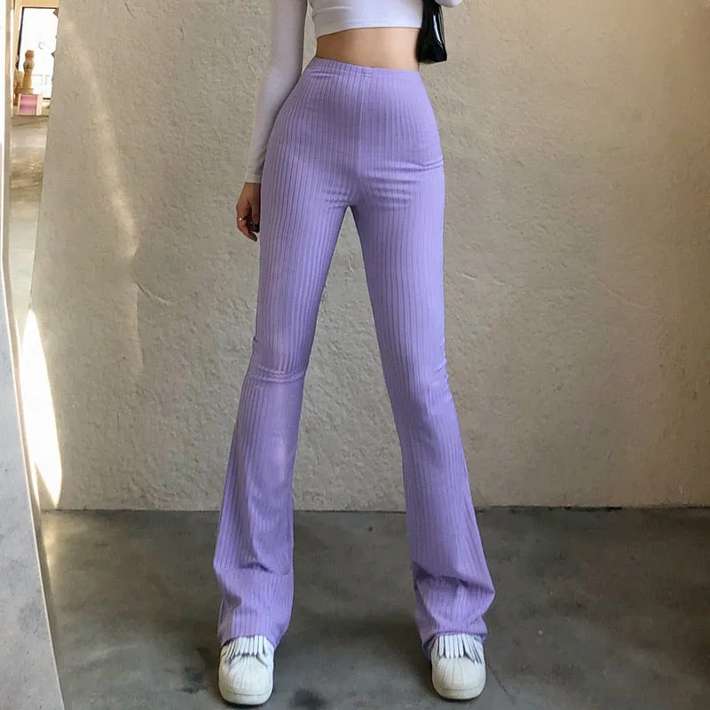 Slim High Waist Bell Bottom Flare Pants