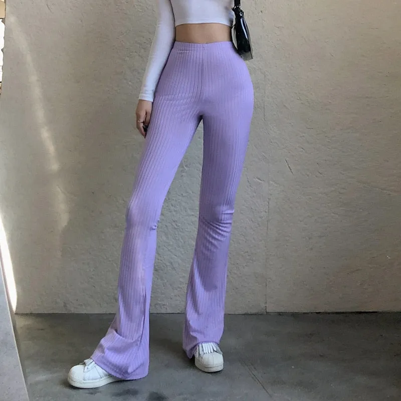 Slim High Waist Bell Bottom Flare Pants