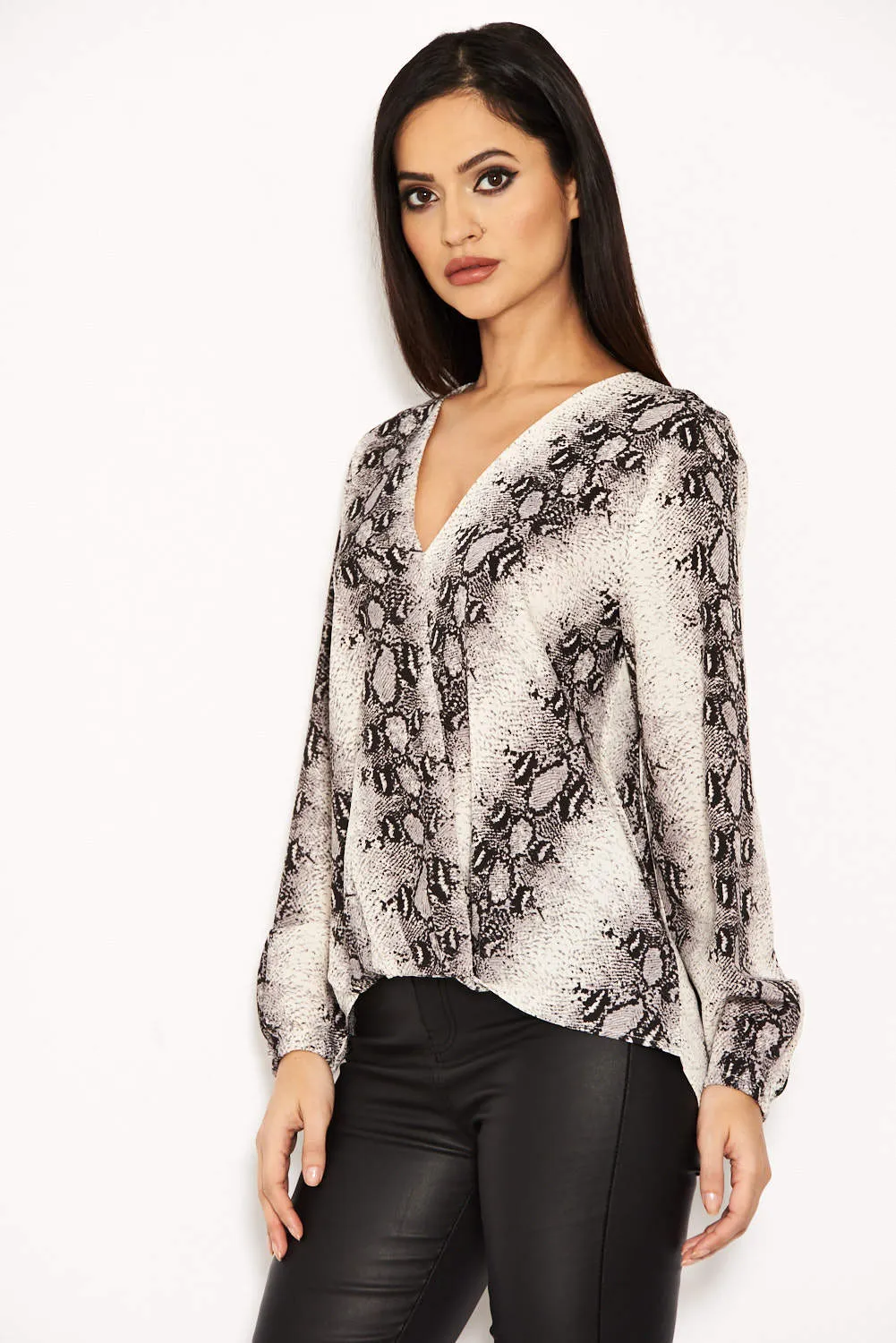 Snake Print Wrap Top