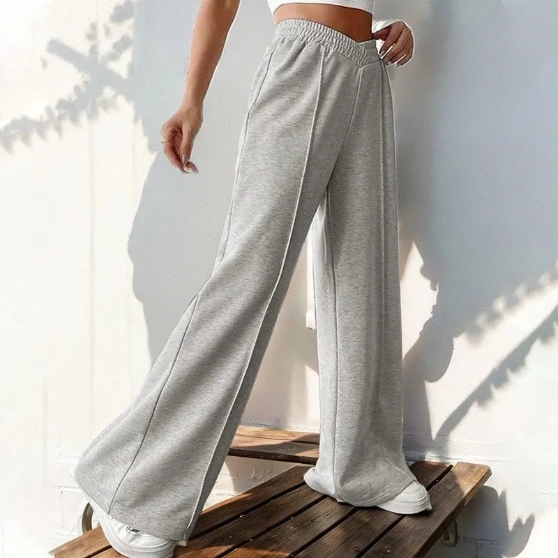 Solid Color Casual Elastic High-Waisted Wide-Leg Pants