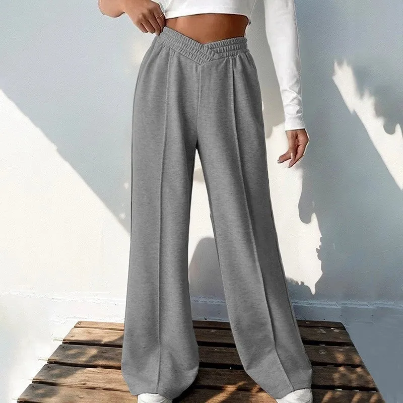 Solid Color Casual Elastic High-Waisted Wide-Leg Pants