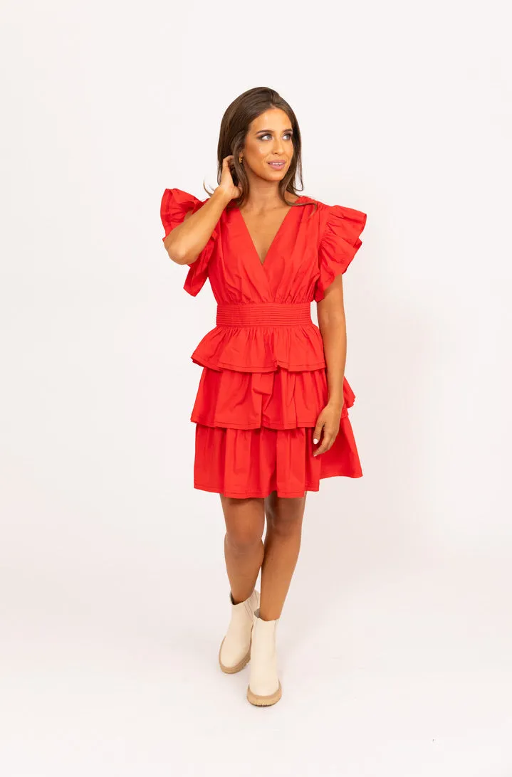 Solid Wrap Ruffle Bottom Dress