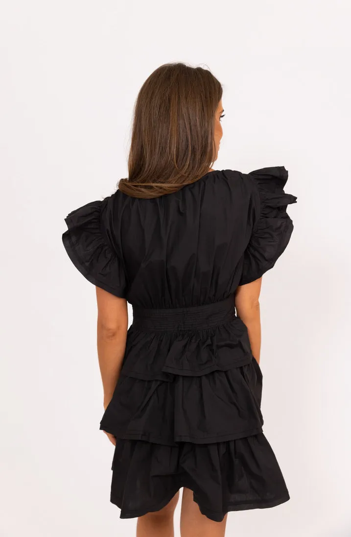 Solid Wrap Ruffle Bottom Dress