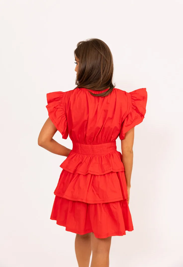 Solid Wrap Ruffle Bottom Dress