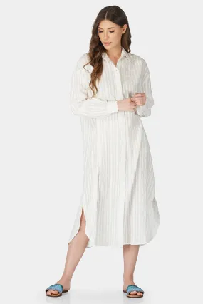 Star White Lurex Dobby Shirt Dress