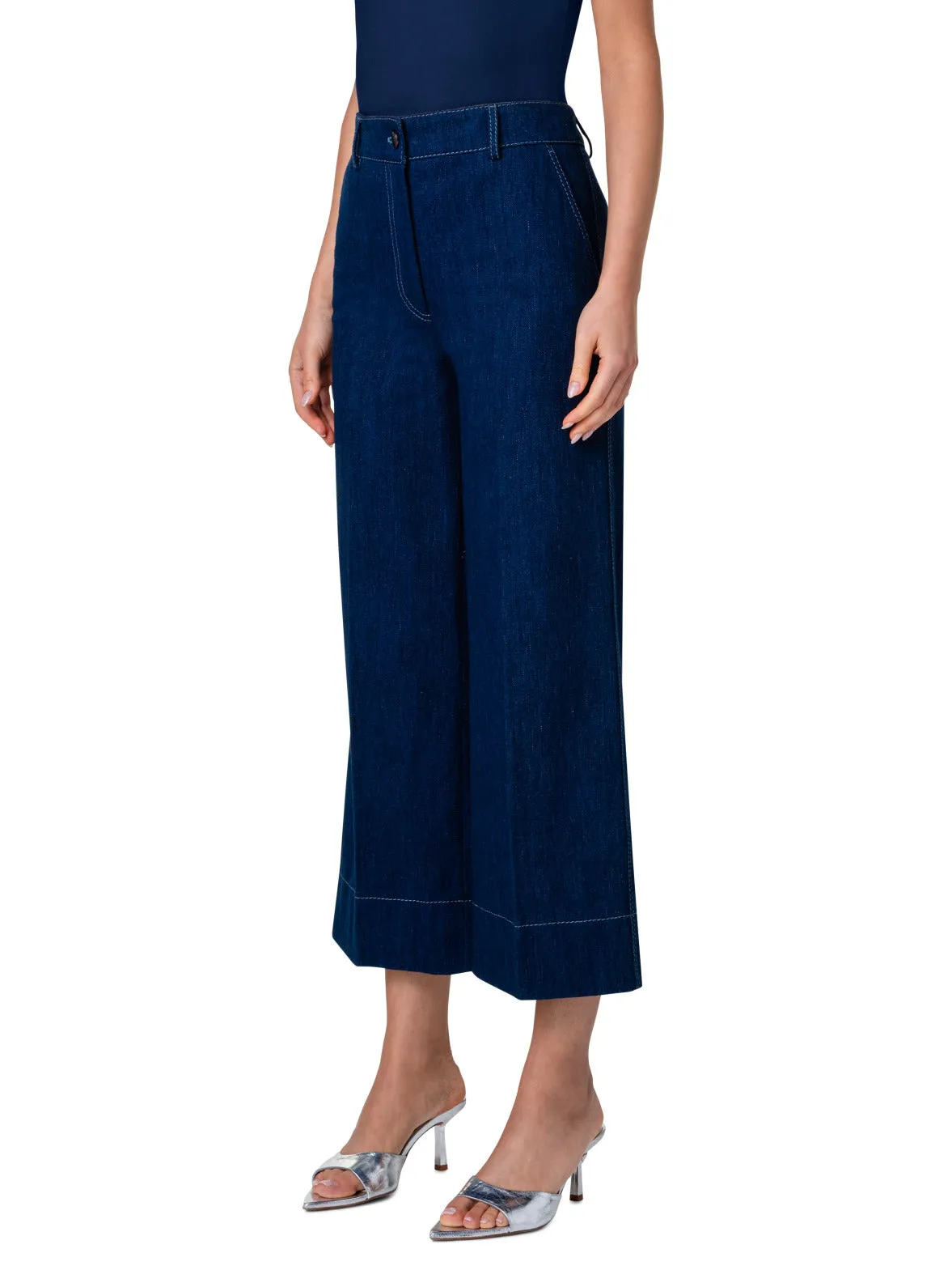 Stretch Denim Cropped High Waist Pants