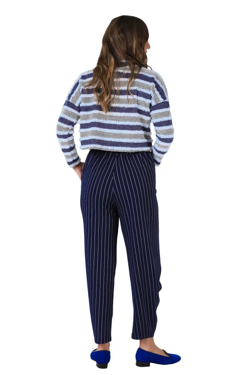 Stripped Dark Blue Casual Pants